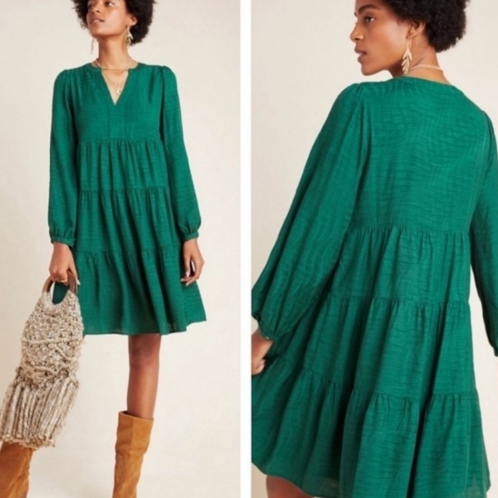 Anthropologie Green Tiered Dress